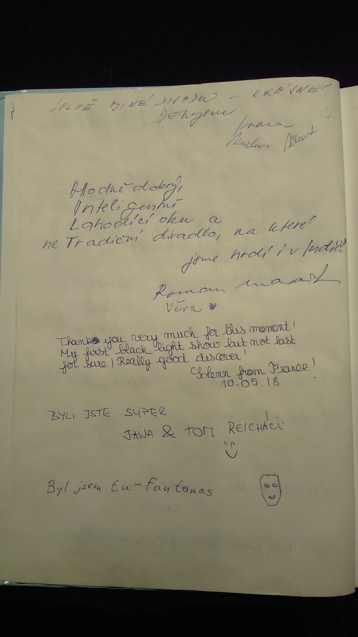 Black light theatre guestbook